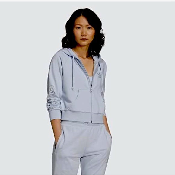 BNWT ADIDAS 200 LUXE SET HALO BLUE MED~Crop hoodie, Track Pants, Bra top - Picture 3 of 15